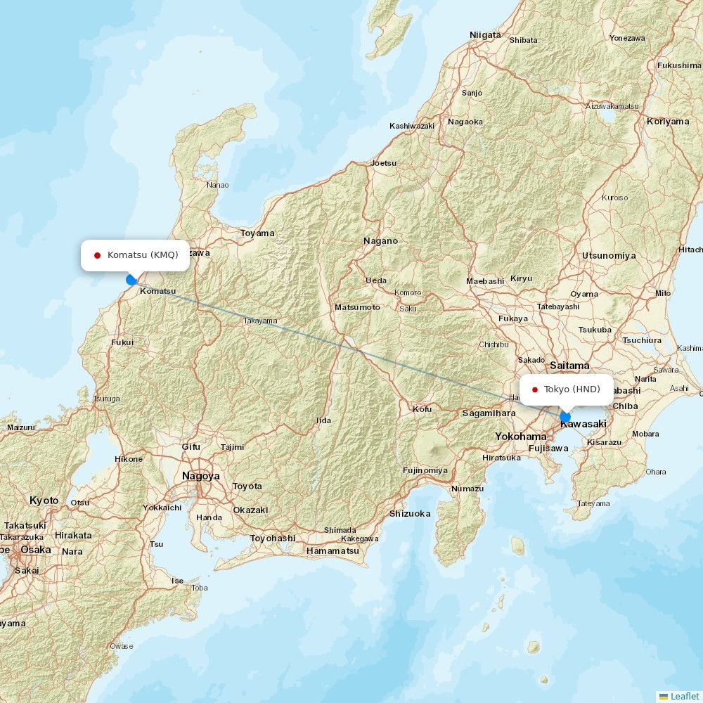 JAL flights between Komatsu and Tokyo
