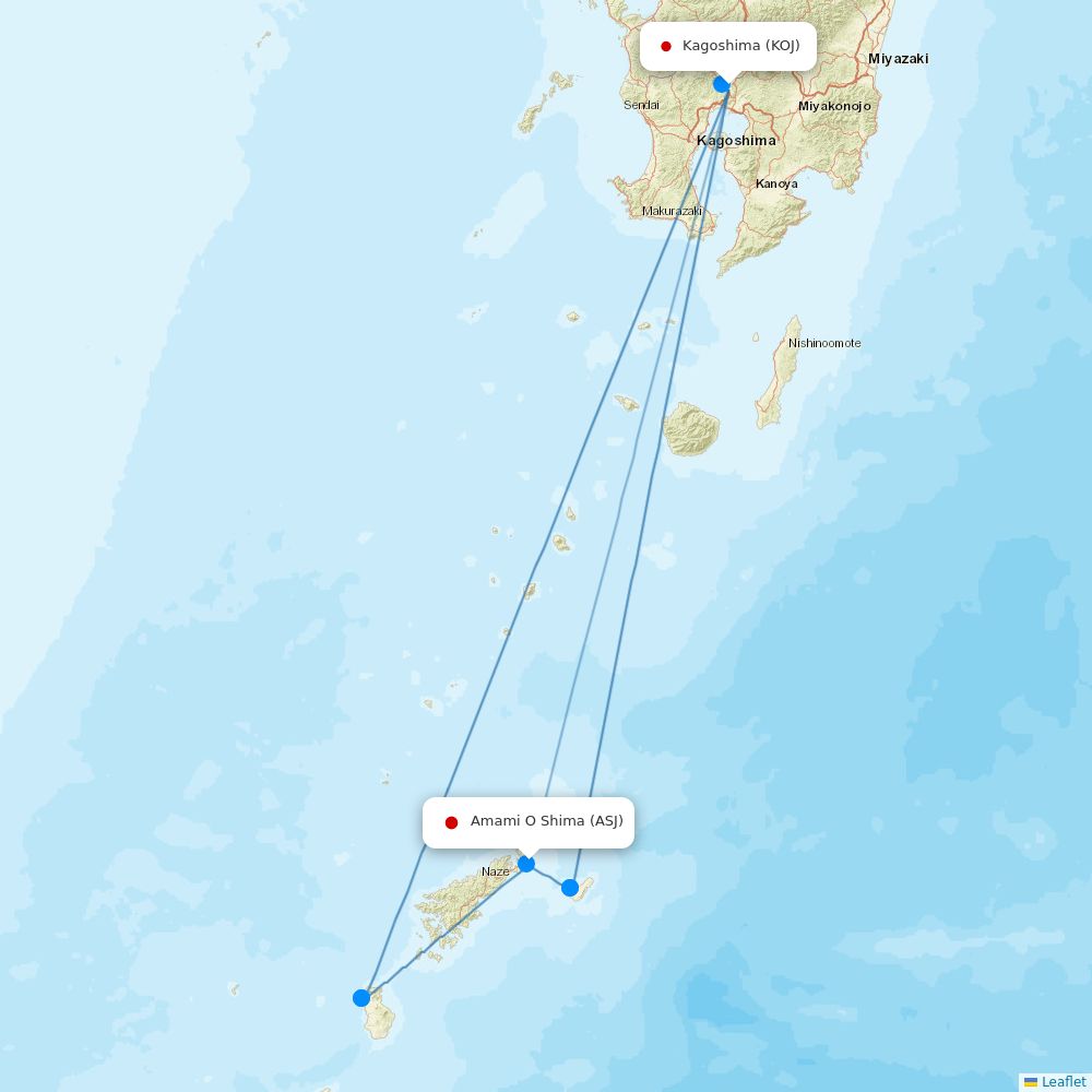 JAL flights between Kagoshima and Amami O Shima