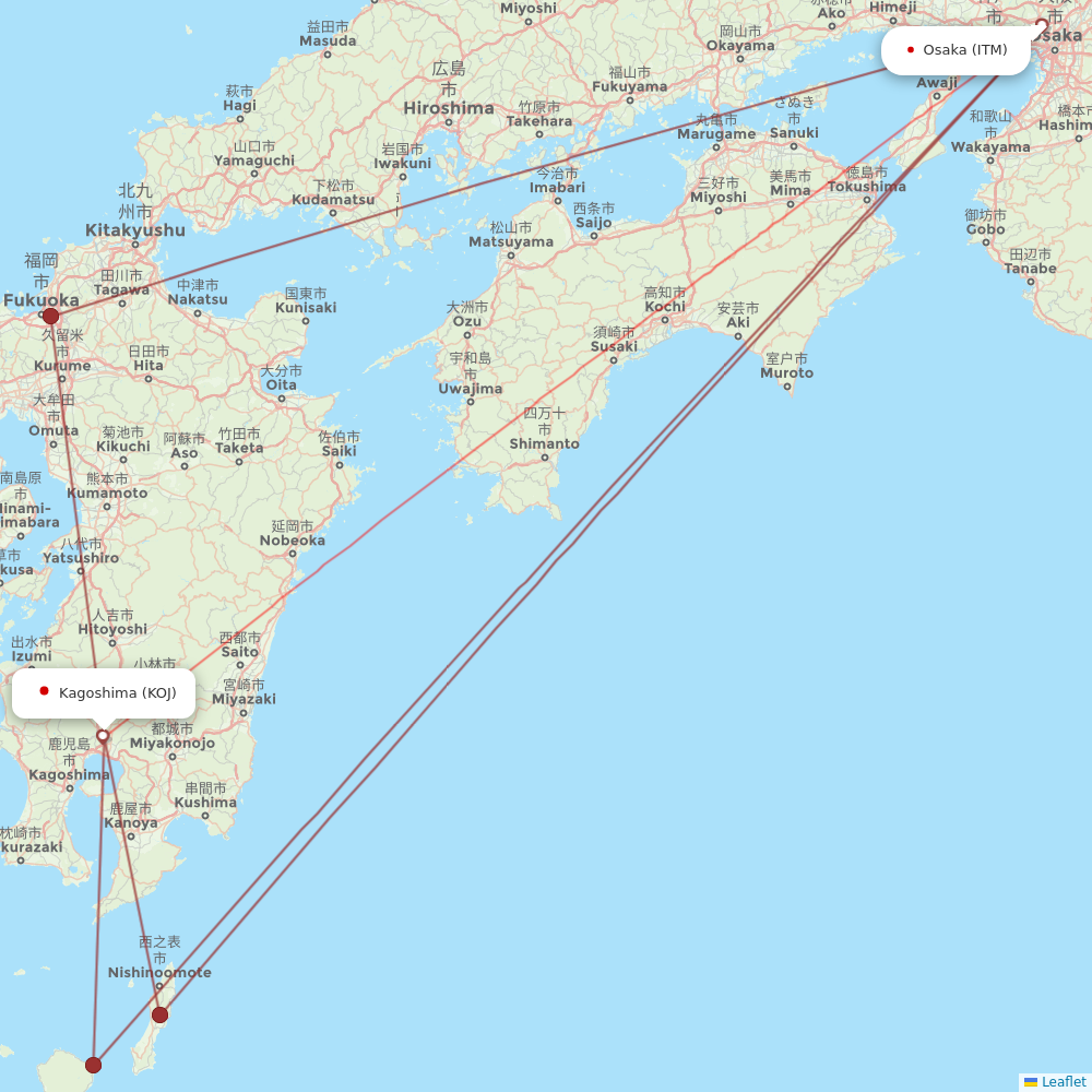 JAL flights between Kagoshima and Osaka