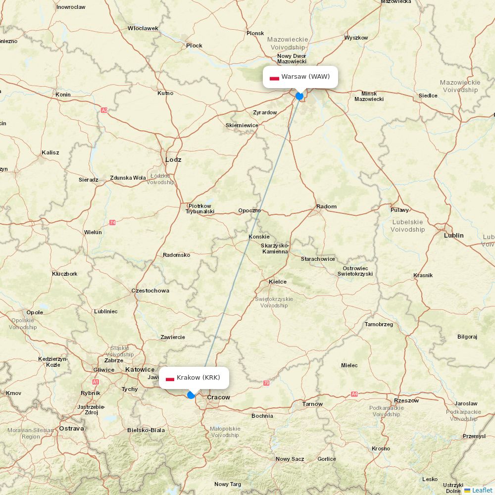 LOT - Polish Airlines flights between Krakow and Warsaw