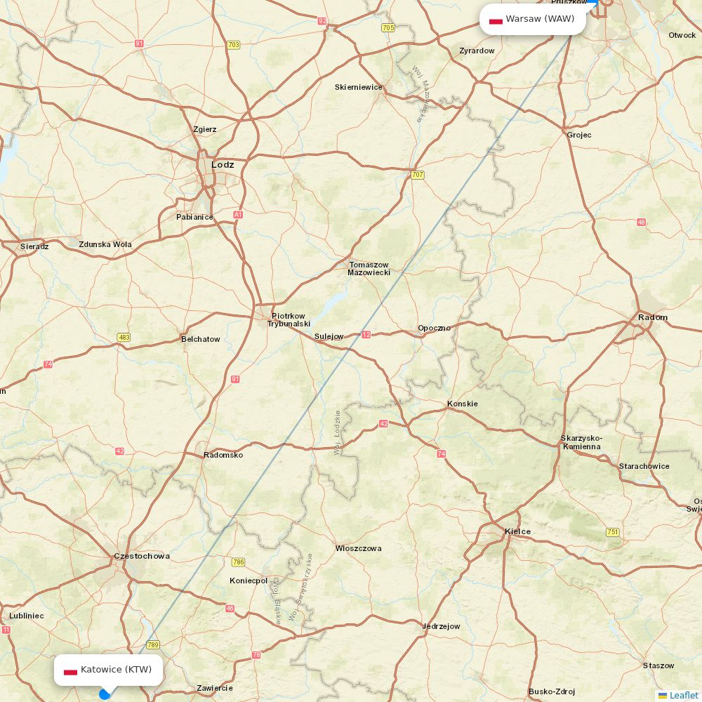 LOT - Polish Airlines flights between Katowice and Warsaw