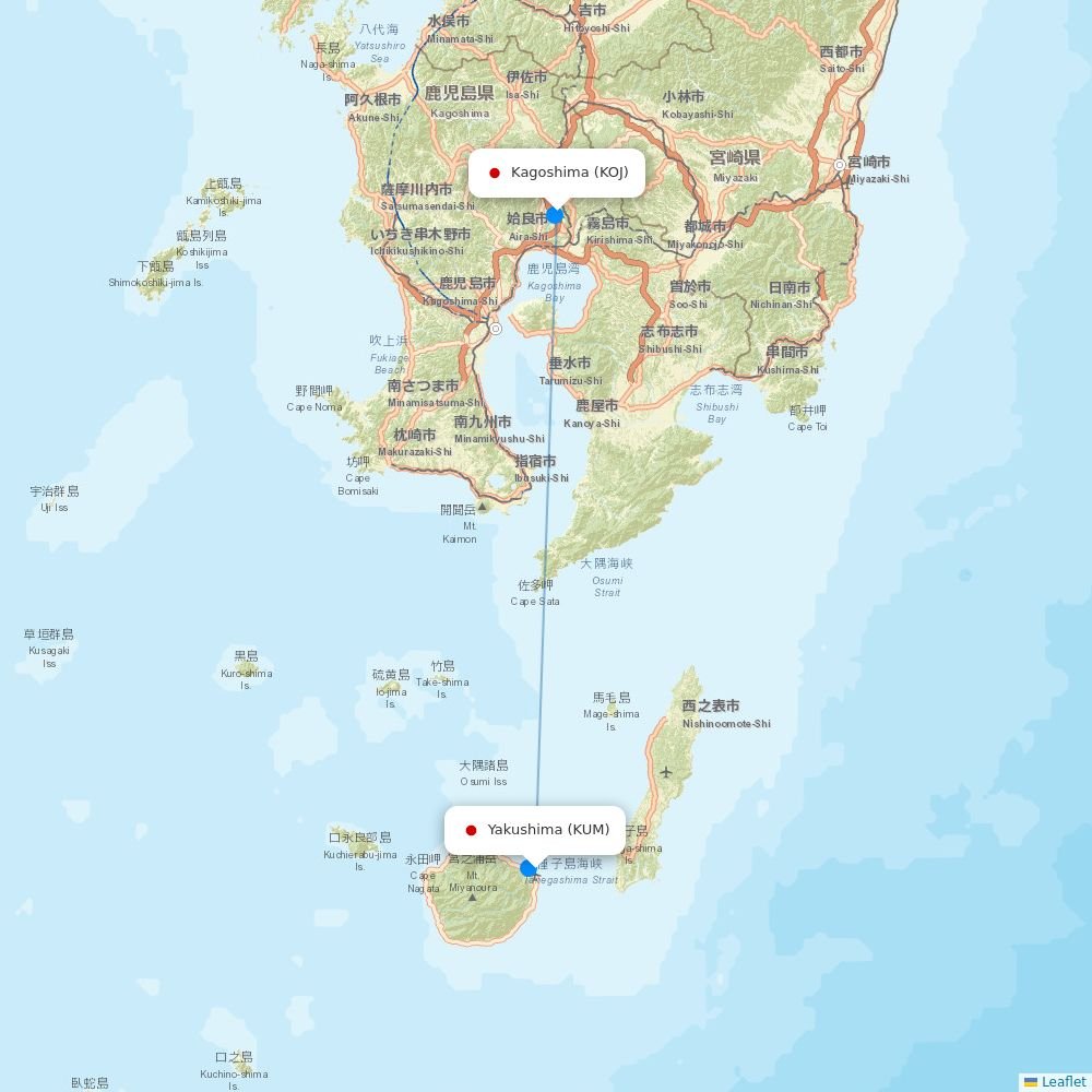 JAL flights between Yakushima and Kagoshima