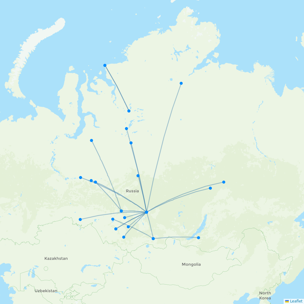 KrasAvia destination map