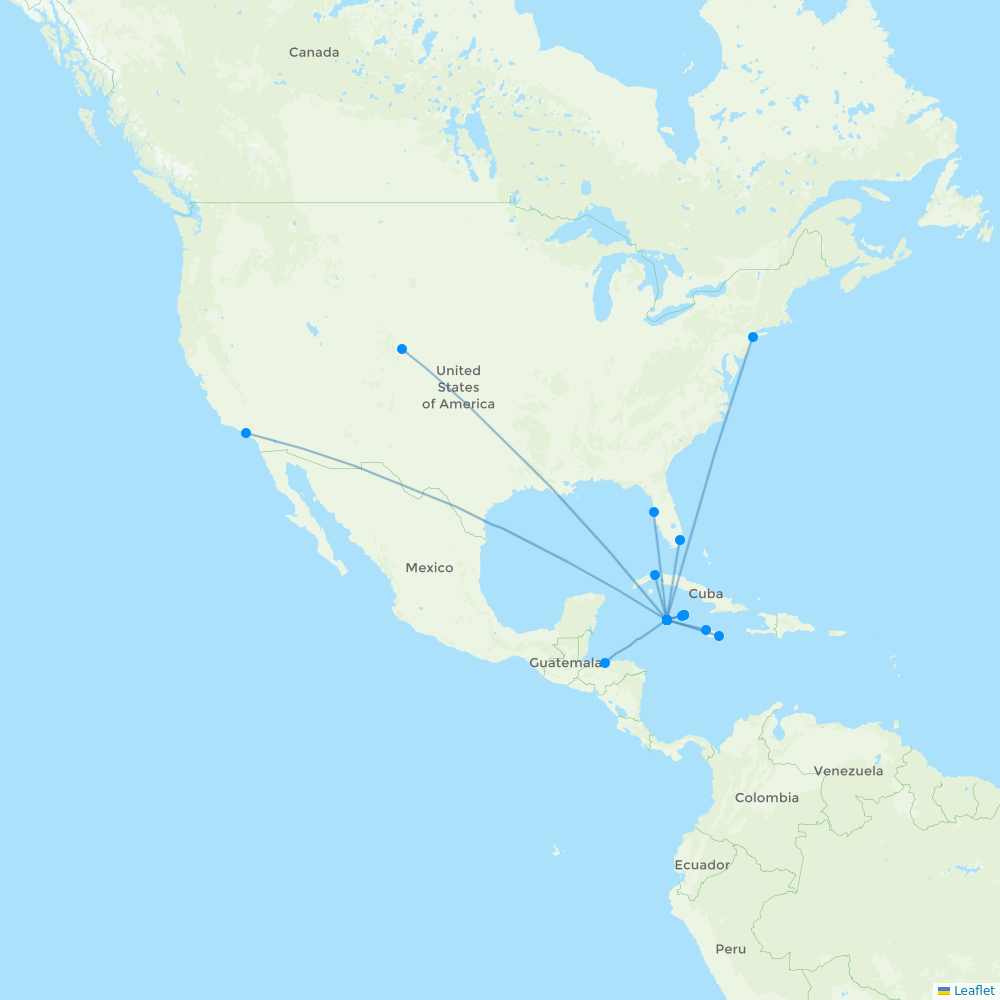 Cayman Airways destination map