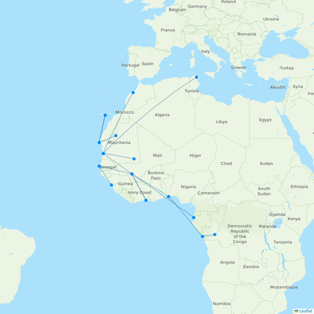 Mauritania Airlines International destination map