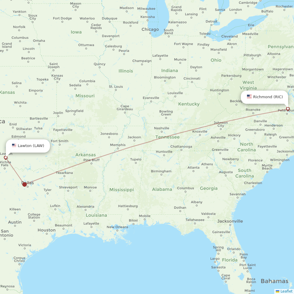 Flights From Lawton To Richmond Law To Ric Flight Routes 4016