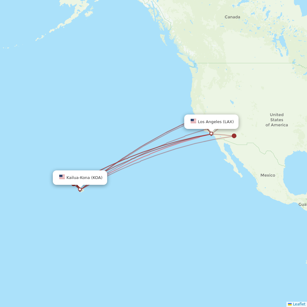 Hawaiian Airlines flights between Los Angeles and Kailua-Kona