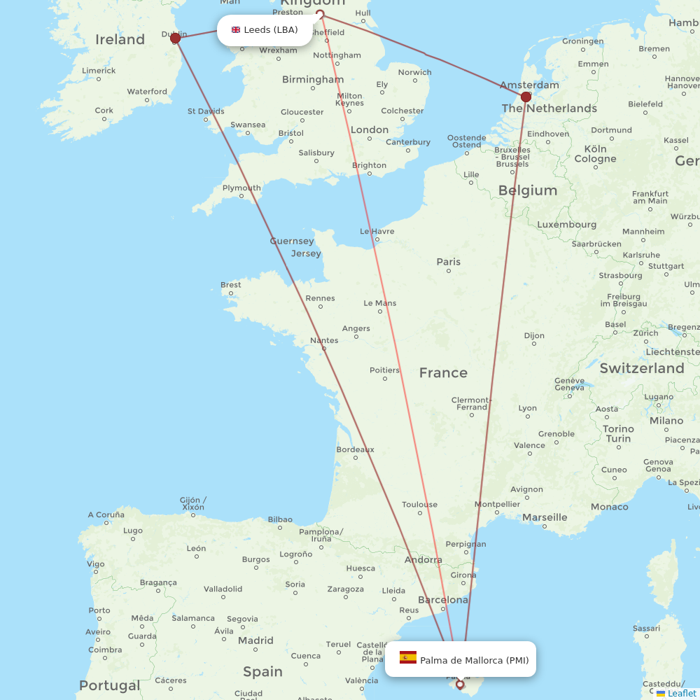 Jet2 flights between Leeds and Palma de Mallorca