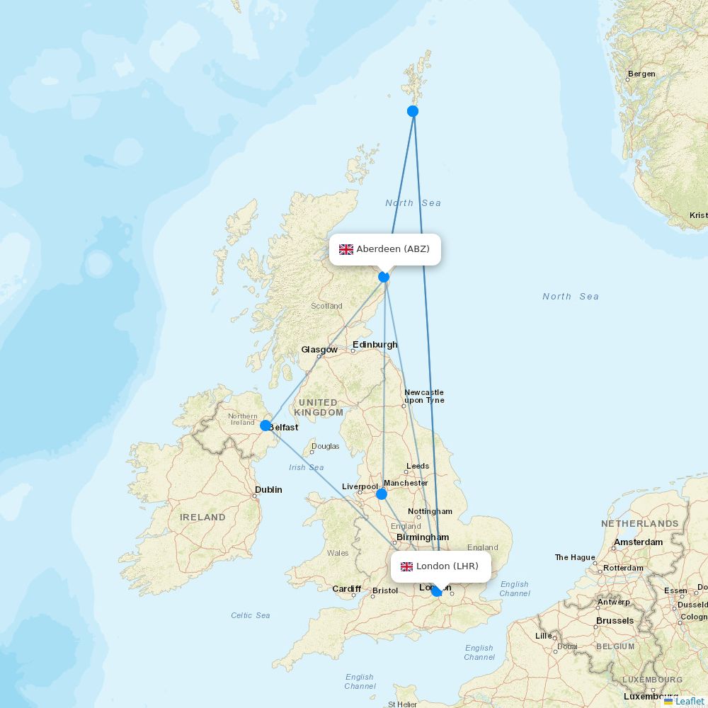 British Airways flights between London and Aberdeen