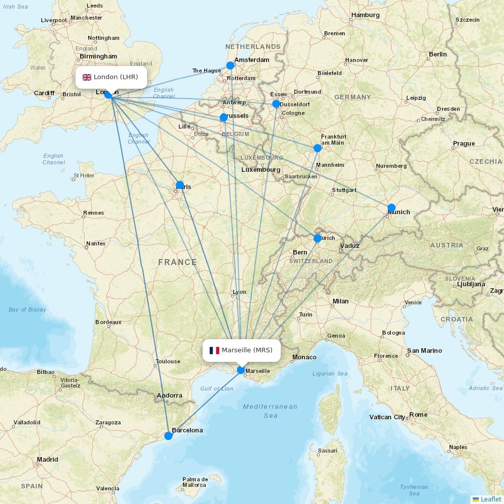 British Airways flights between London and Marseille