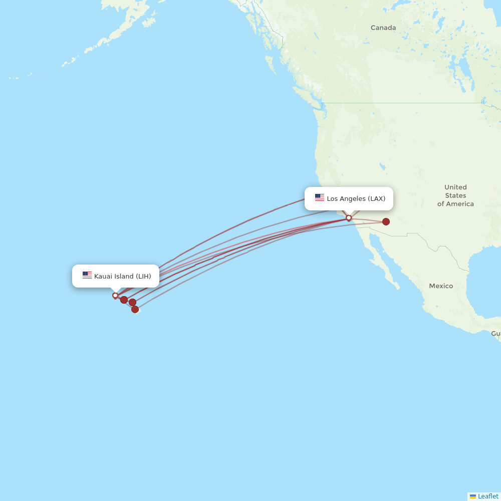 Hawaiian Airlines flights between Kauai Island and Los Angeles