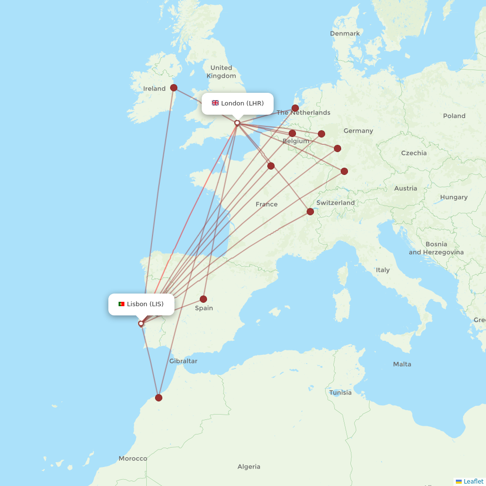 TAP Portugal airline routes (TP) map Flight Routes