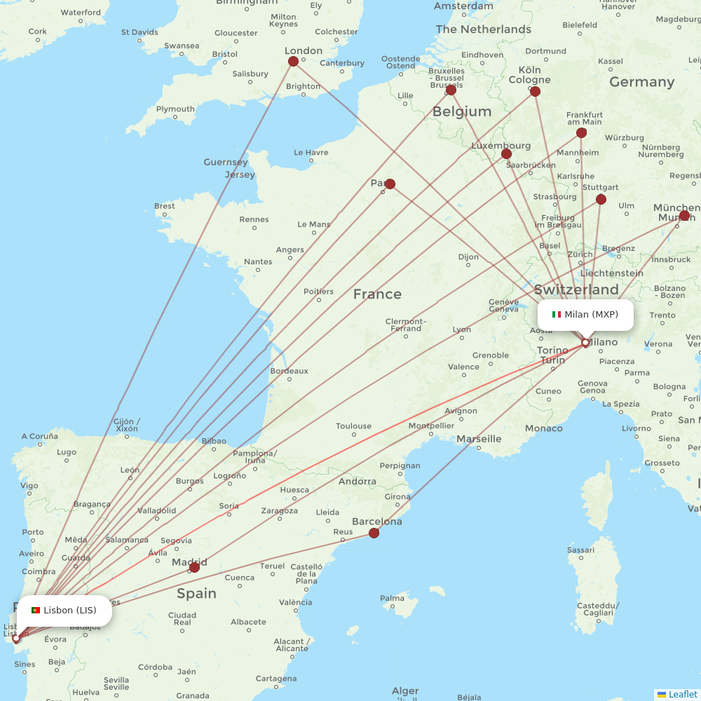 TAP Portugal airline routes (TP) - map - Flight Routes