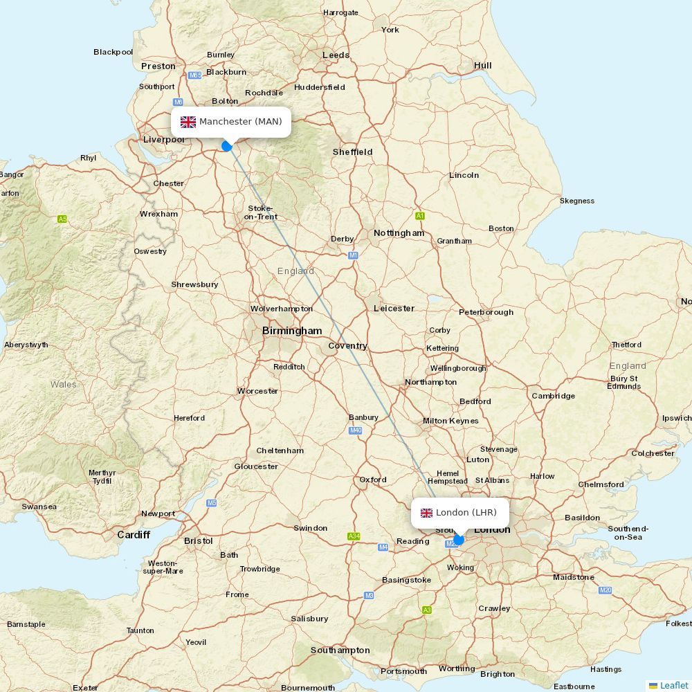 British Airways flights between Manchester and London
