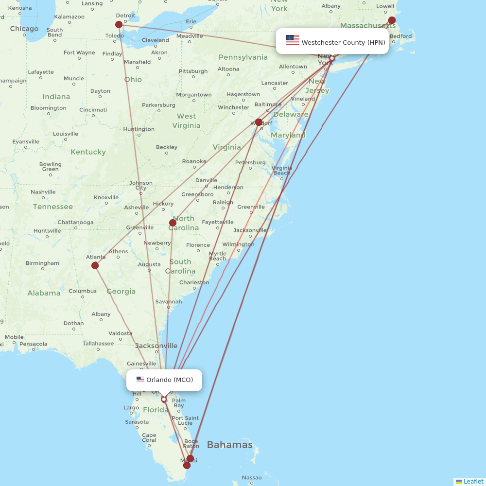 JetBlue Airways flights between Orlando and Westchester County
