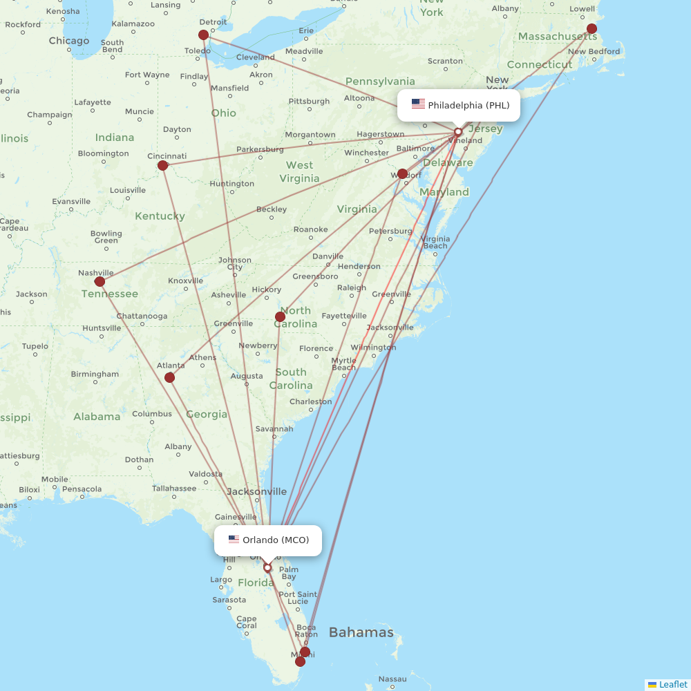 Spirit Airlines flights between Orlando and Philadelphia