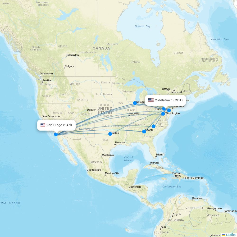 Flights from Middletown to San Diego, MDT to SAN - Flight Routes