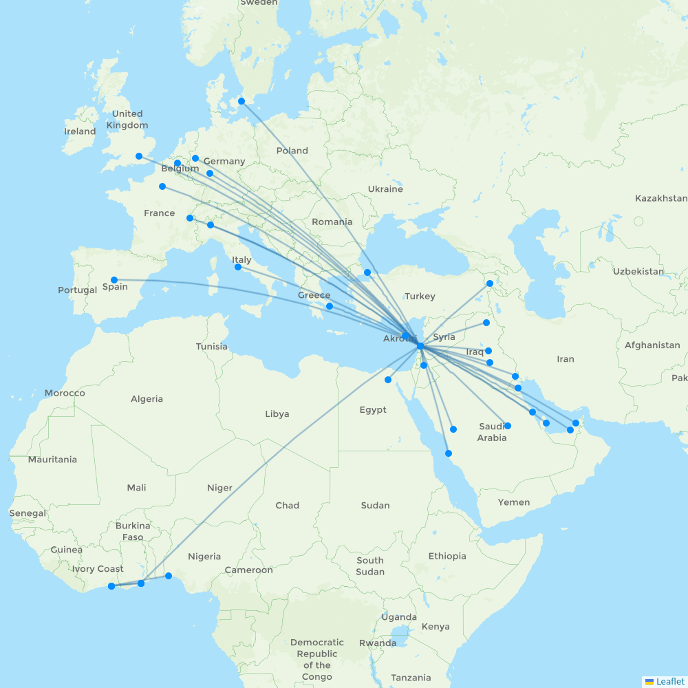 Middle East Airlines destination map