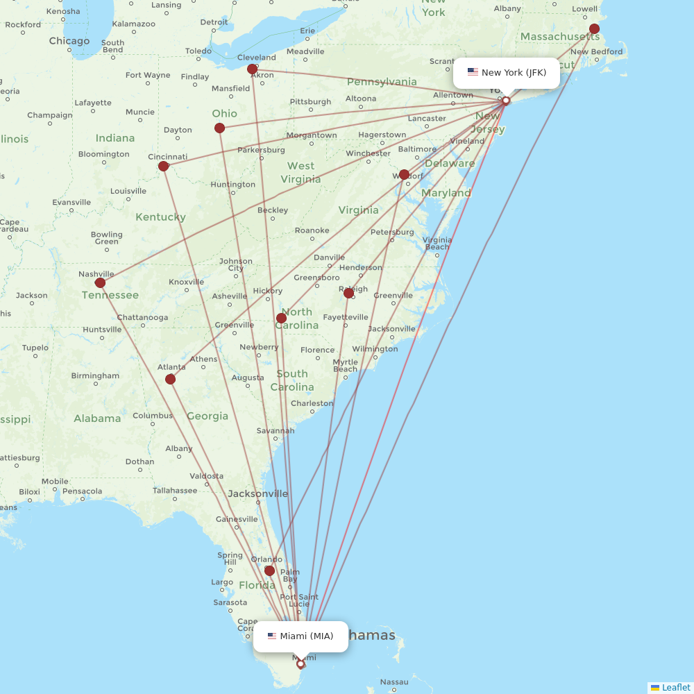 JetBlue Airways flights between Miami and New York