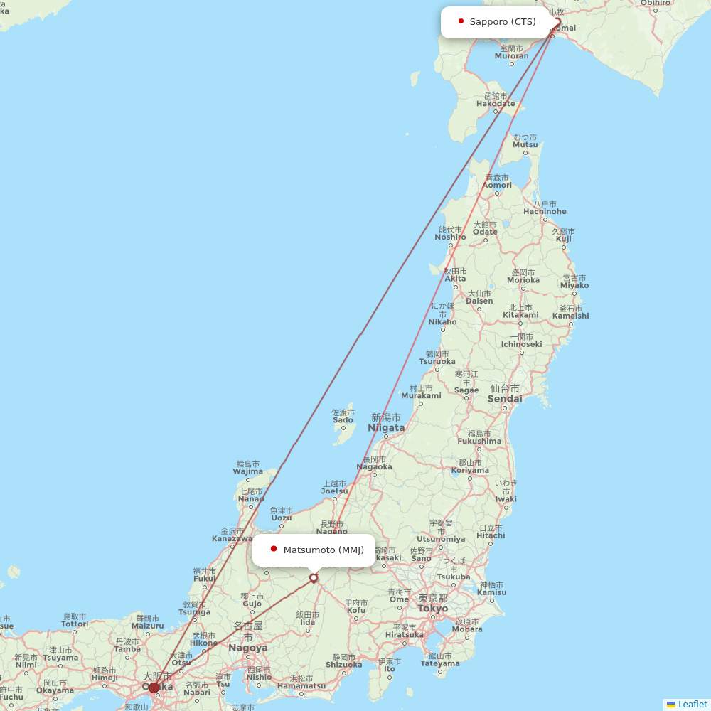 Fuji Dream Airlines flights between Matsumoto and Sapporo