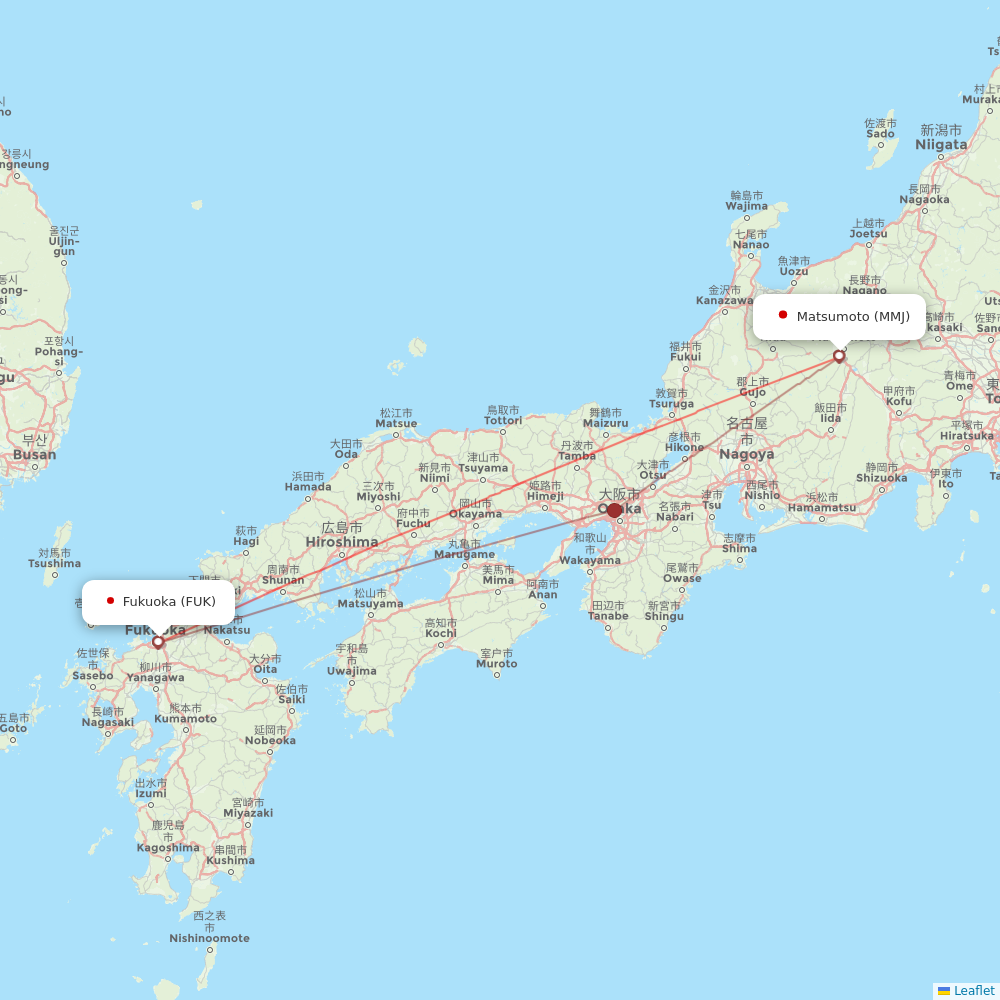 Fuji Dream Airlines flights between Matsumoto and Fukuoka