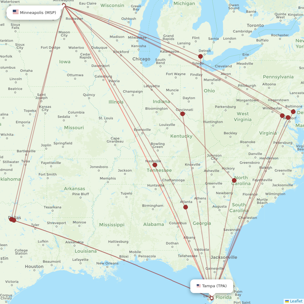 Sy Map Sun Country Airlines routes (SY) 2026, map - Flight Routes