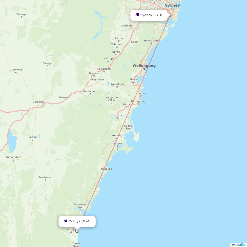 Rex Regional Express flights between Moruya and Sydney