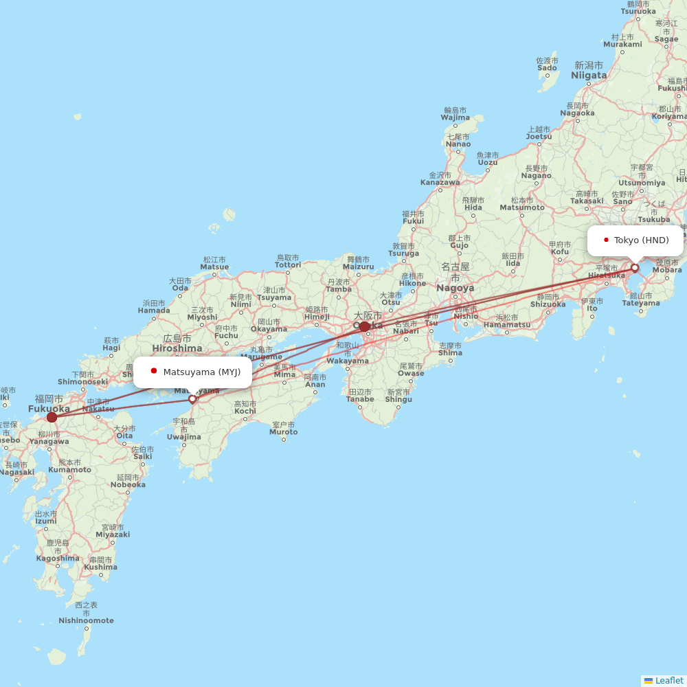 JAL flights between Matsuyama and Tokyo
