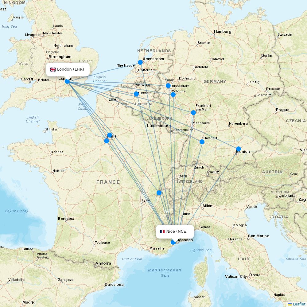 British Airways flights between Nice and London