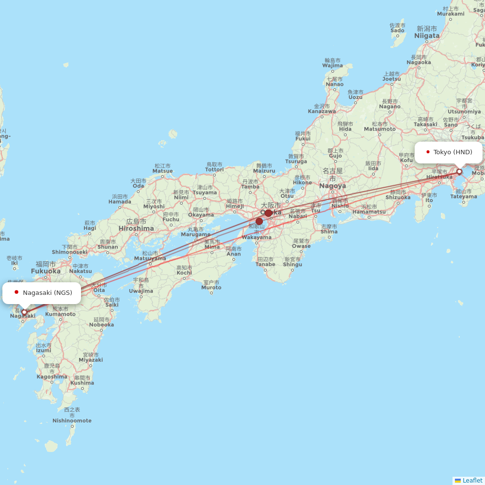 JAL flights between Nagasaki and Tokyo