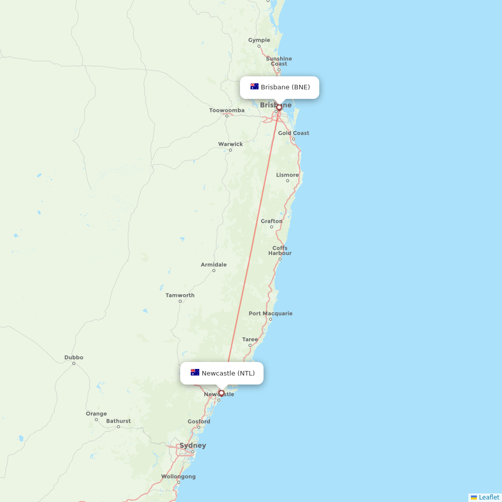Qantas flights between Newcastle and Brisbane