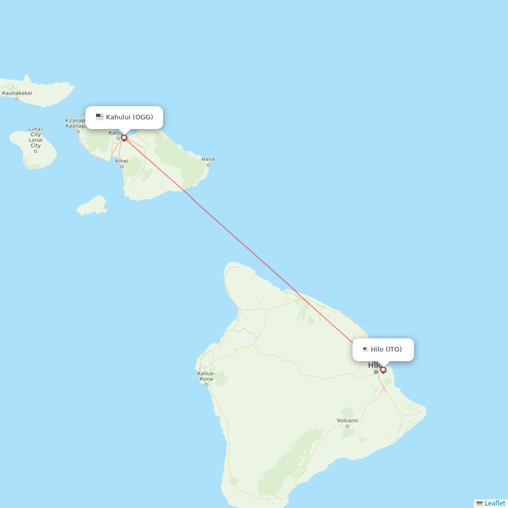 Hawaiian Airlines flights between Kahului and Hilo