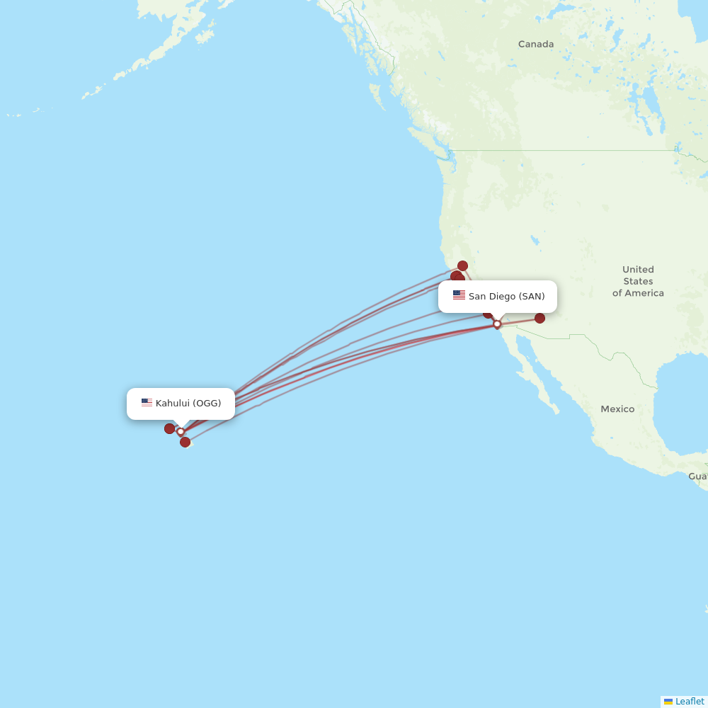 Hawaiian Airlines flights between Kahului and San Diego