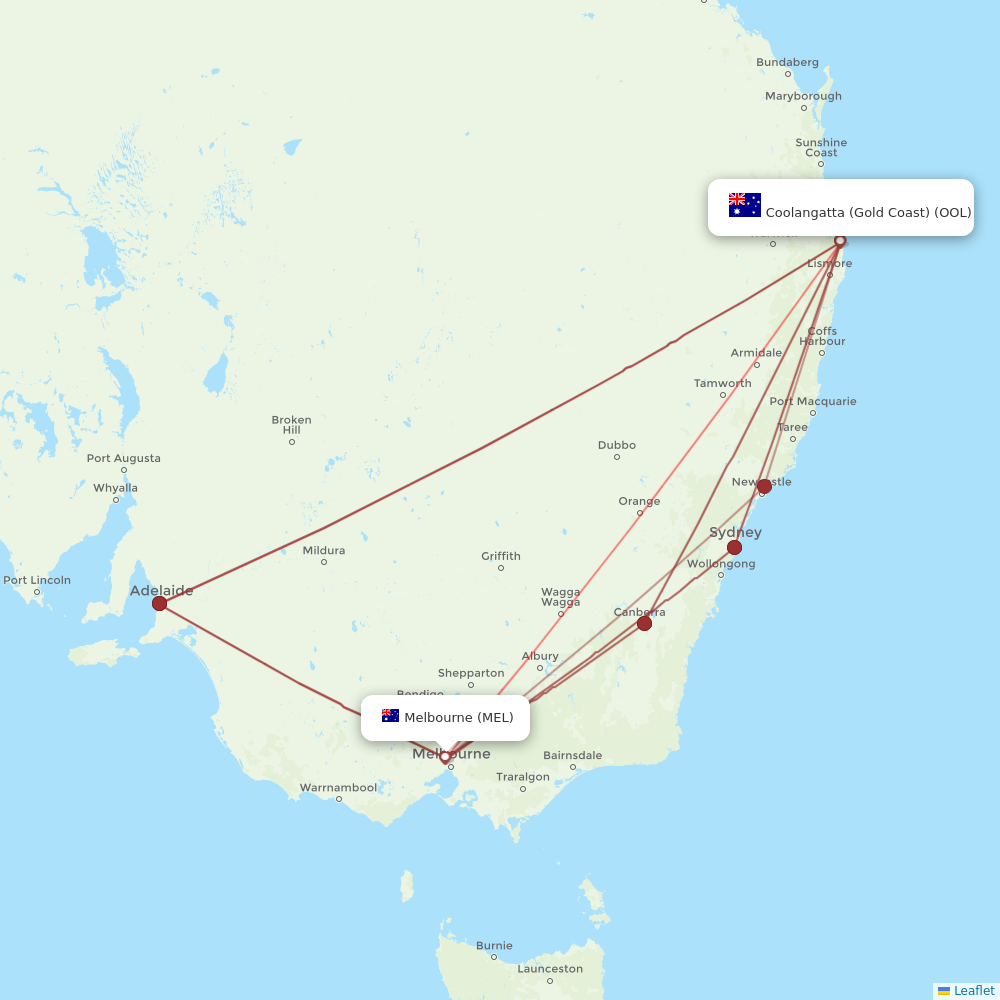 Virgin Australia flights between Coolangatta (Gold Coast) and Melbourne
