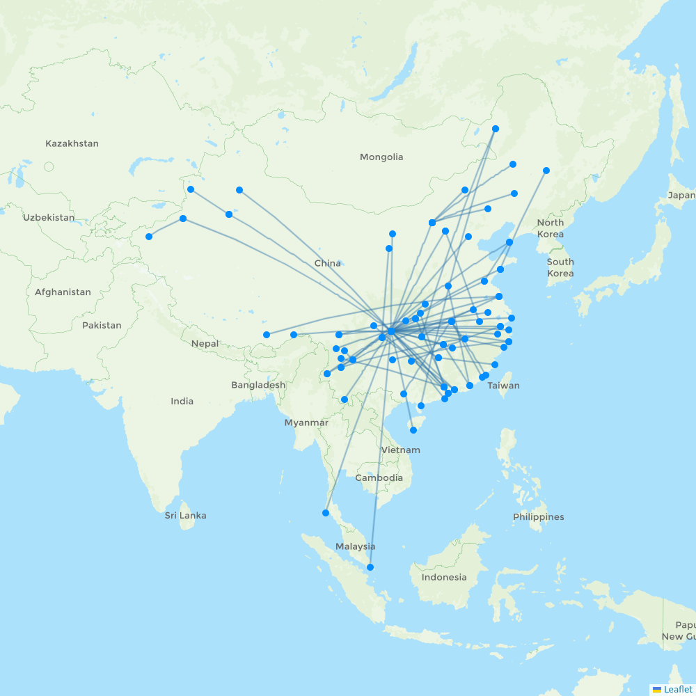 Chongqing Airlines destination map