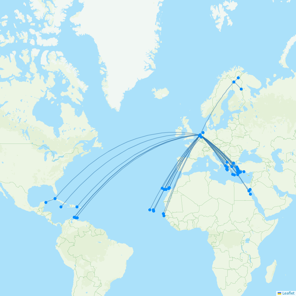 TUIfly Netherlands destination map