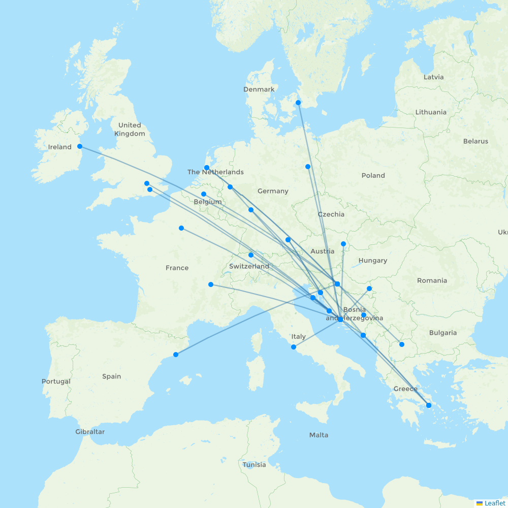 Croatia Airlines destination map