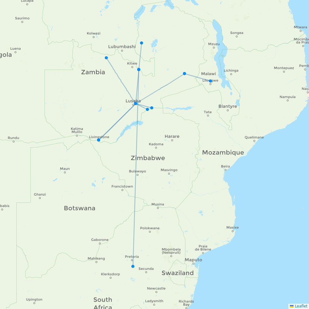 Proflight Zambia destination map