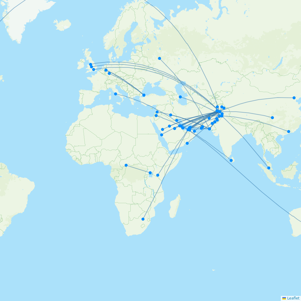 Pakistan International Airlines destination map