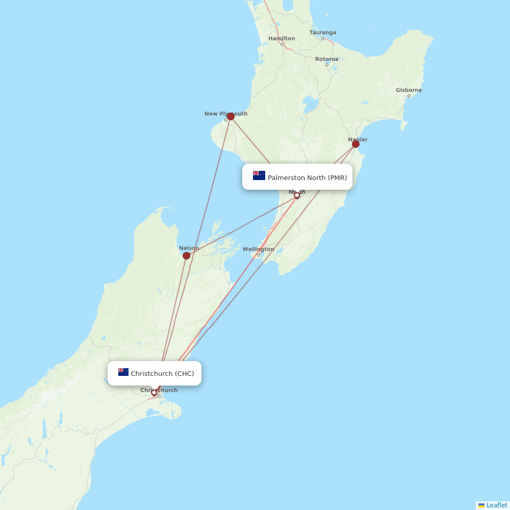 Air New Zealand flights between Palmerston North and Christchurch