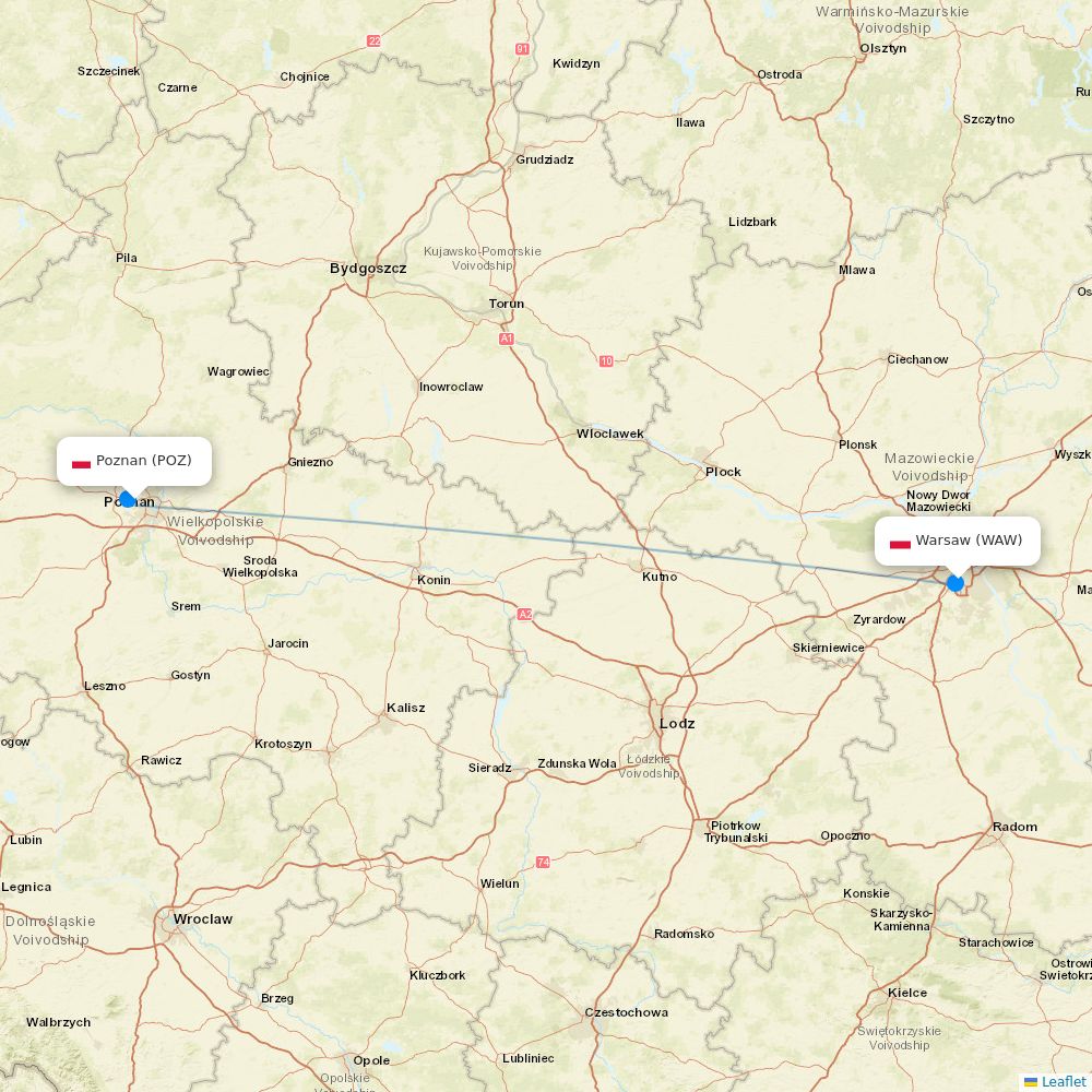 LOT - Polish Airlines flights between Poznan and Warsaw