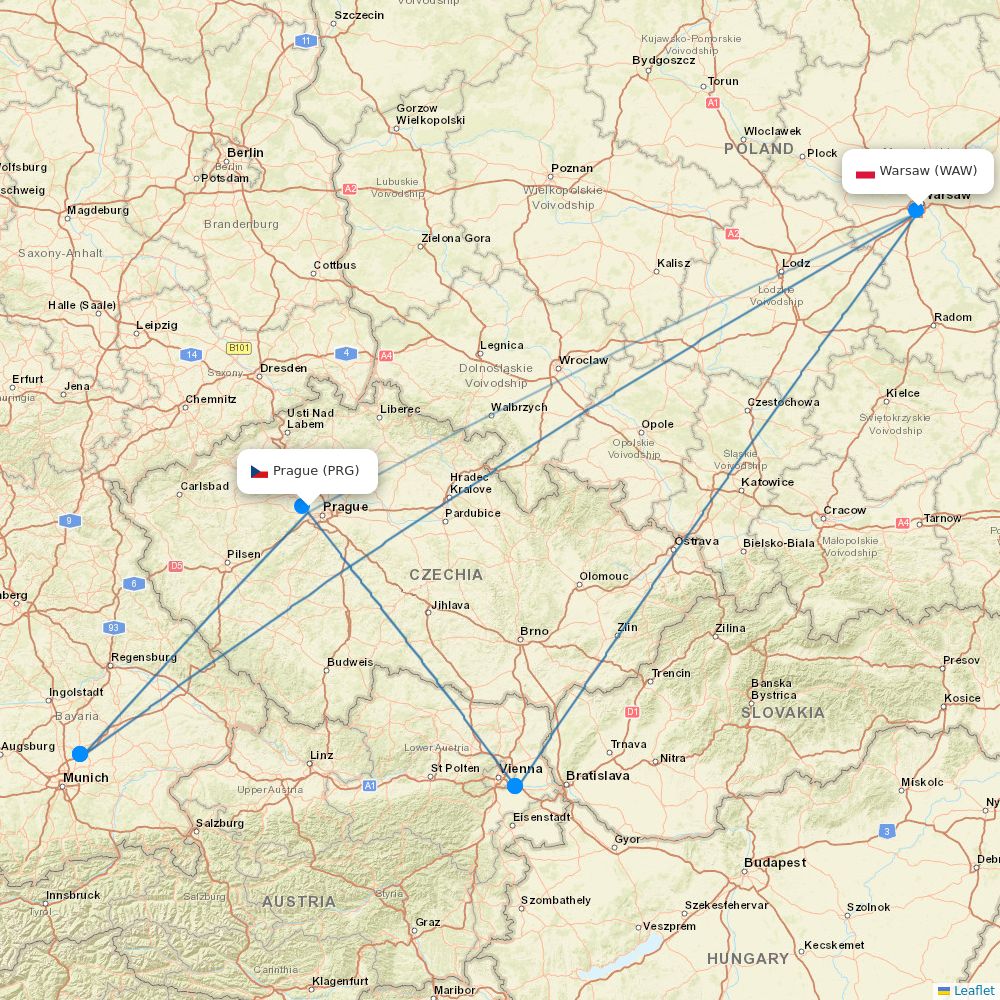 LOT - Polish Airlines flights between Prague and Warsaw