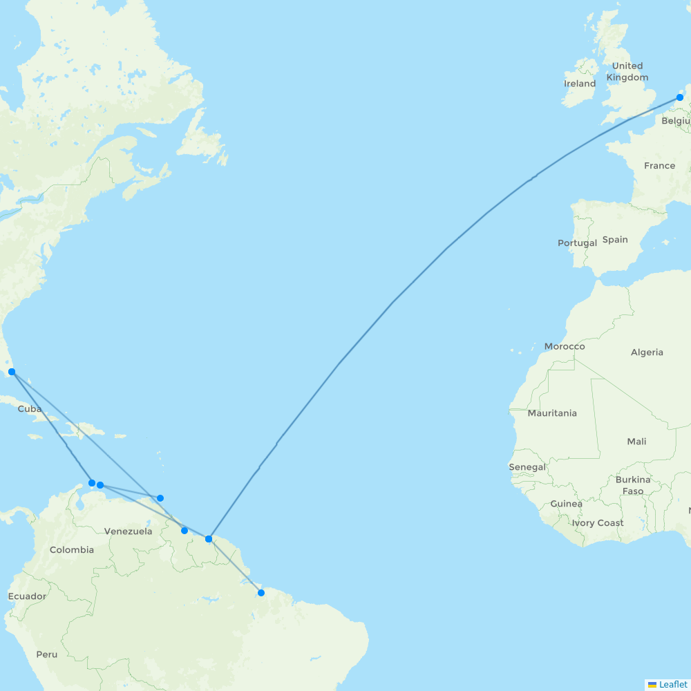 Surinam Airways destination map