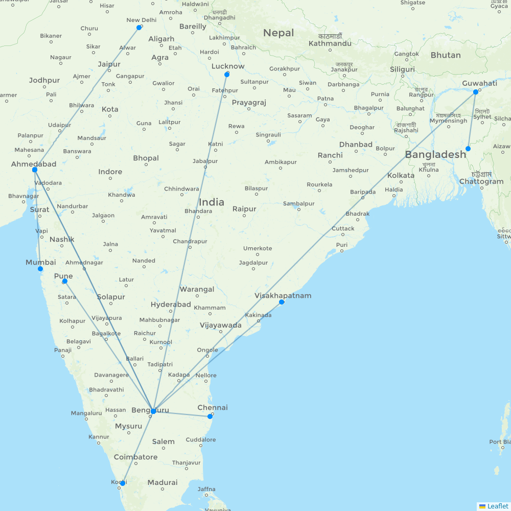 Starlight Airline destination map