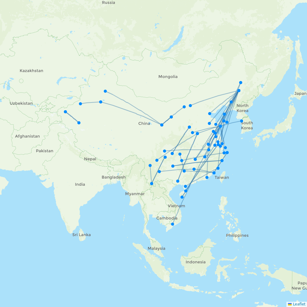 Qingdao Airlines destination map