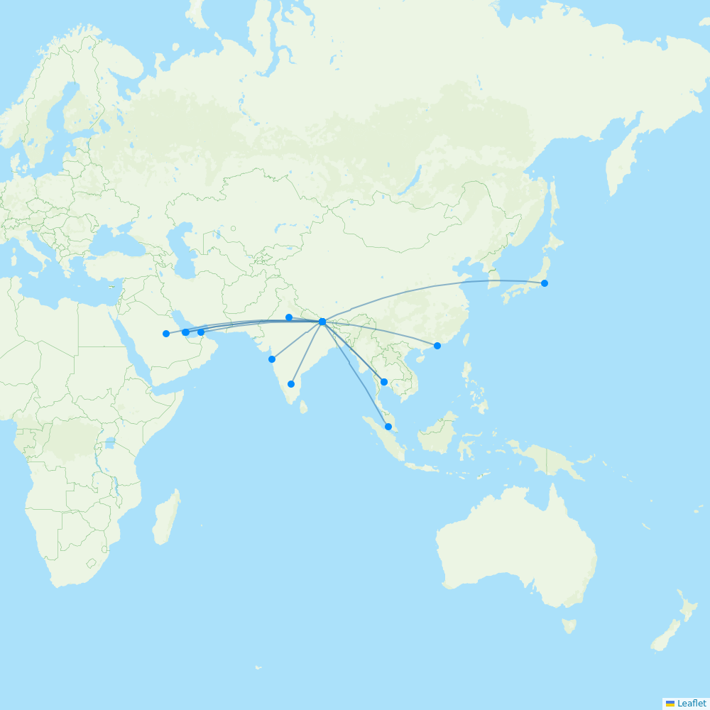 Nepal Airlines destination map