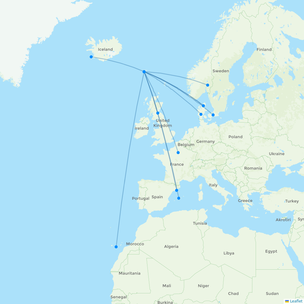 Atlantic Airways destination map