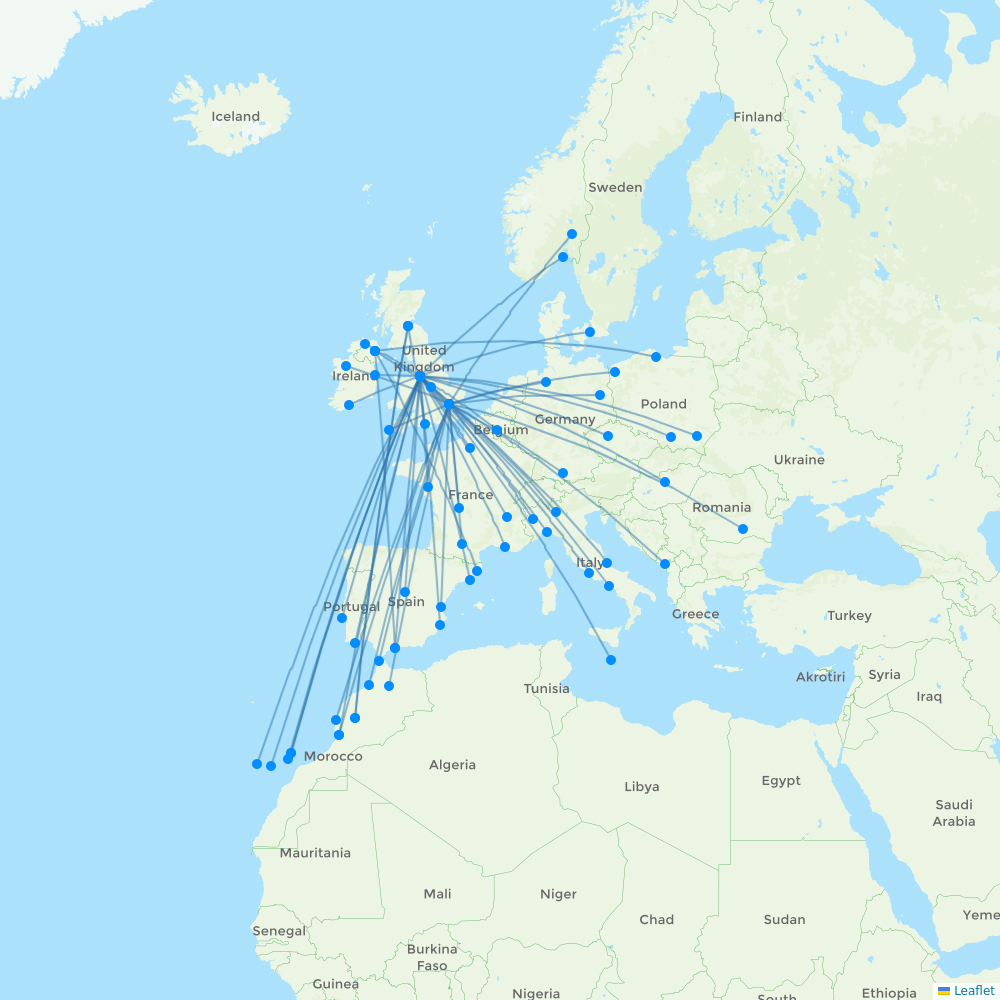 Ryanair UK destination map