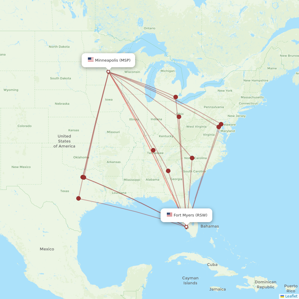 Sun Country Airlines routes (SY) - map - Flight Routes