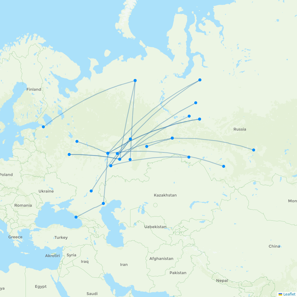 UVT Aero destination map